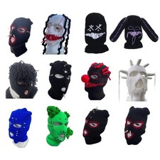 Halloween Devil Horn Balaclava Cap Novelty Knitting Beanie Womens Men Mask Hat