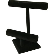 2 Tier Black Velvet T-Bar Bracelet  Necklace Pendant Display Stand Kit 2 Pcs