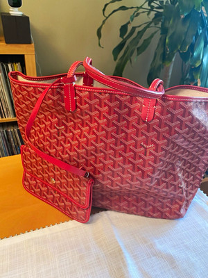 Goyard St. Louis PM Tote Red Goyardine w/Pouch and authenticity cert