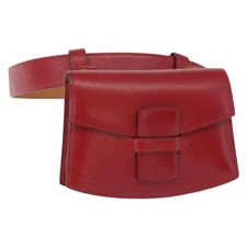 HERMES Waist Bag Leather Red Silver Auth bs30804