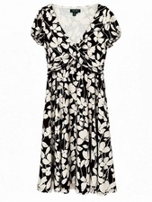 Lauren Ralph Lauren 12 Brown Floral V Neck Twist Front Fit Flare Midi Dress
