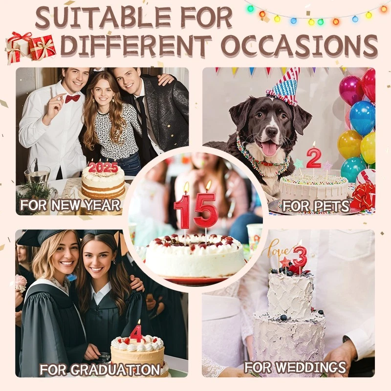 Velas de 12 cumpleaños número de pista velas rojo diseño 3D decoración de pasteles Foto 4 de 4