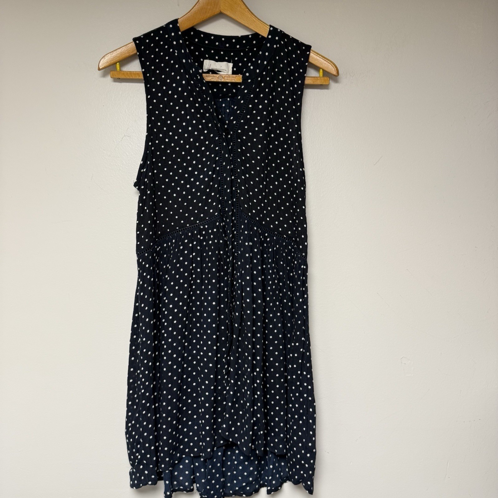 Anthropologie Polka Dot Sleeveless Tiered Ruffle Dress Navy White M