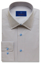 David Donahue Regular Fit Fine Check Tan Dress Shirt -size 17 36/37- retail 155