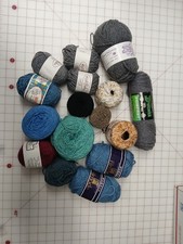 Mixed Lot Yarn Blues, Greens, Greys, Wool Or Wool Blends