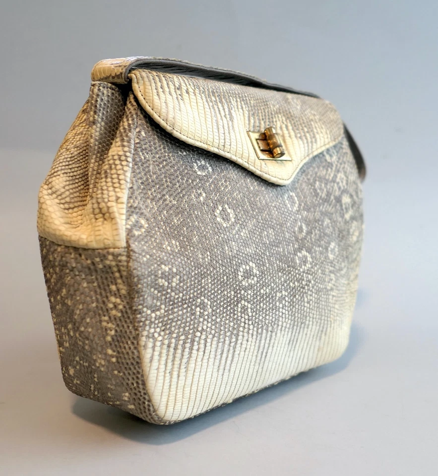 Cartera de mano única vintage de los años 50 con textura serpiente pitón reptil Foto 3 de 4