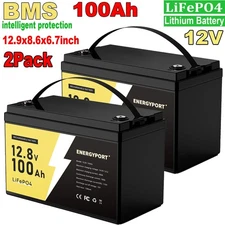 2Pack 12V 100Ah Group 31 LiFePO4 Lithium Battery BMS for RV Marine Solar System