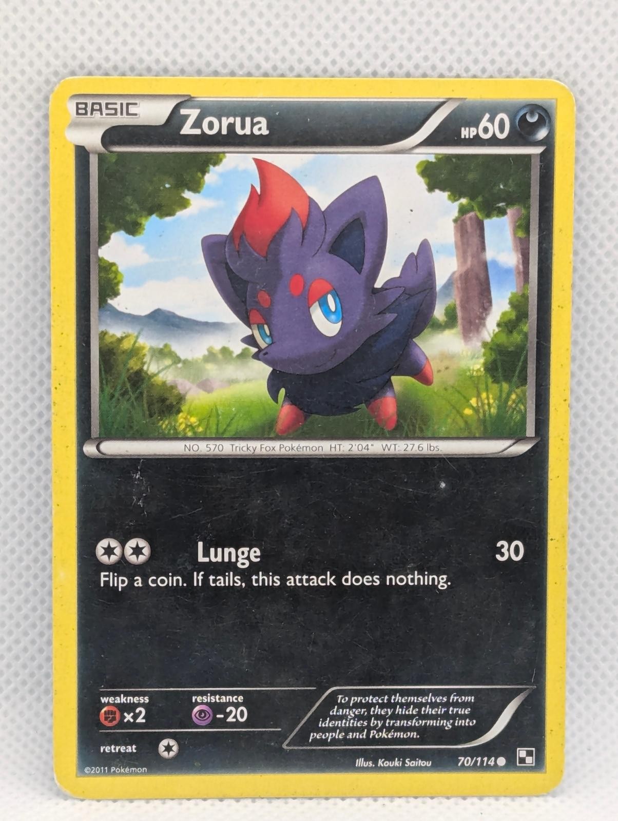 ZORUA 70/114 C BLACK & WHITE POKEMON HEAVILY PLAYED ZORUA (STAIN)