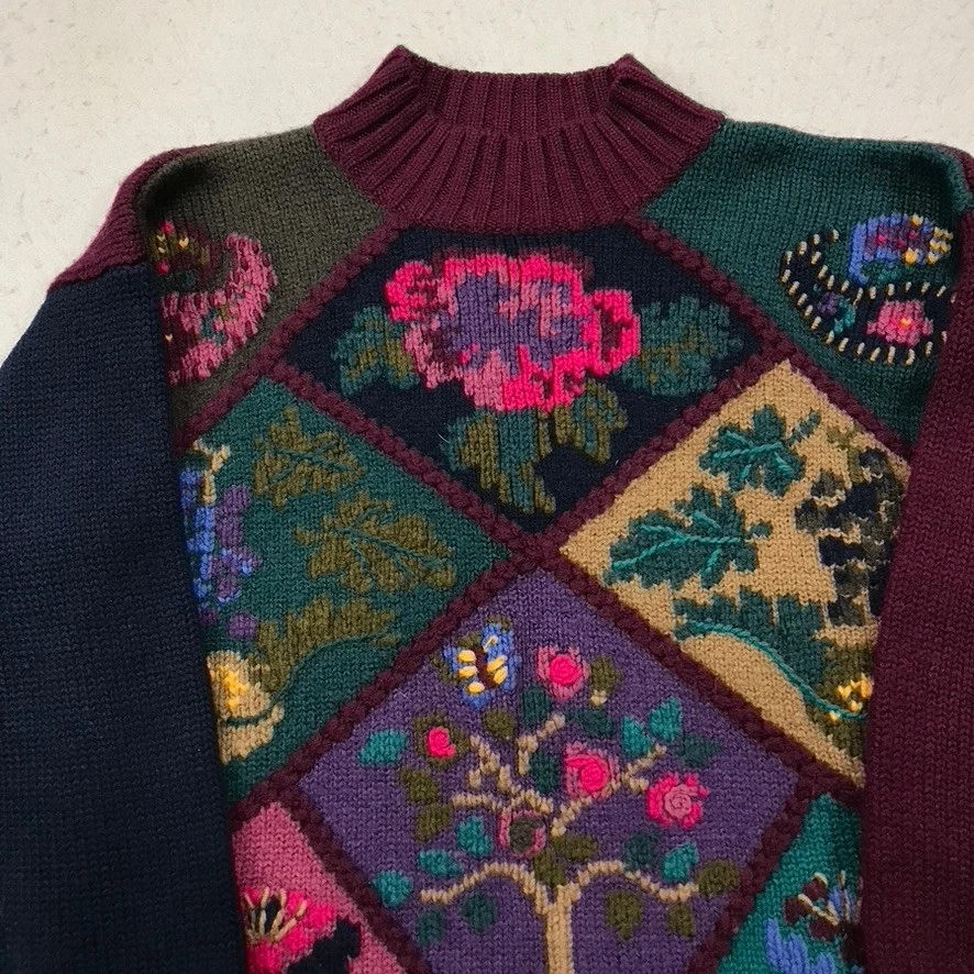 ВИНТАЖНЫЙ Eddie Bauer свитер женщин маленький шерсти цветочный бабушка громкий трикотаж 90-х - Изображение 2 из 4