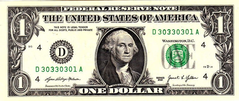 $1 2021 Fancy Serial  Uncirulated CU D30330301A