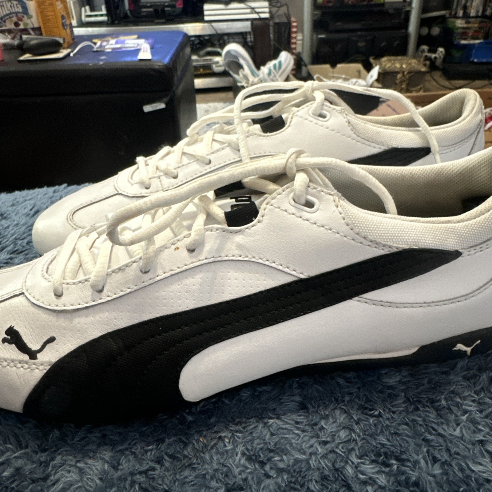 Puma Speed Cat VINTAGE 10.5 White & Black Leather Driving Shoes Men's Lifestyle thumbnail 3