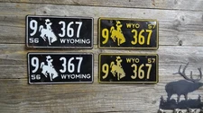 1956 1957 two pairs of Wyoming License Plates bucking horse All Original Paint!!