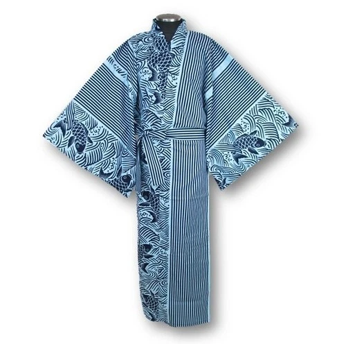 Japanese MEN'S KIMONO YUKATA OBI SET SUMO WHITE NAVY SIZE NEW EXL 　(64)