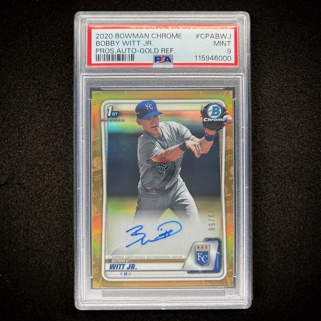 Bobby Witt Jr 2020 Bowman Chrome 1st Gold Refractor Autograph /50 Auto PSA 9