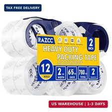 Clear Packing Tape, 12 Rolls Heavy Duty Packaging Tape with Dispensers for