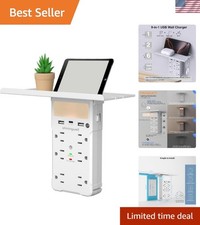 Wall Outlet Extender with Shelf and Night Light, Surge Protector with 3 USB P...