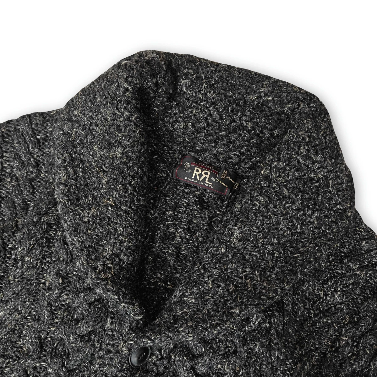 Cárdigan RRL Doble RL por Ralph Lauren Gris Oscuro Lana Cuello Chal - XL