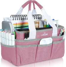 Craft Organizer Tote Bag, Art Storage Caddy with Multiple Pockets, Pink Sewing B