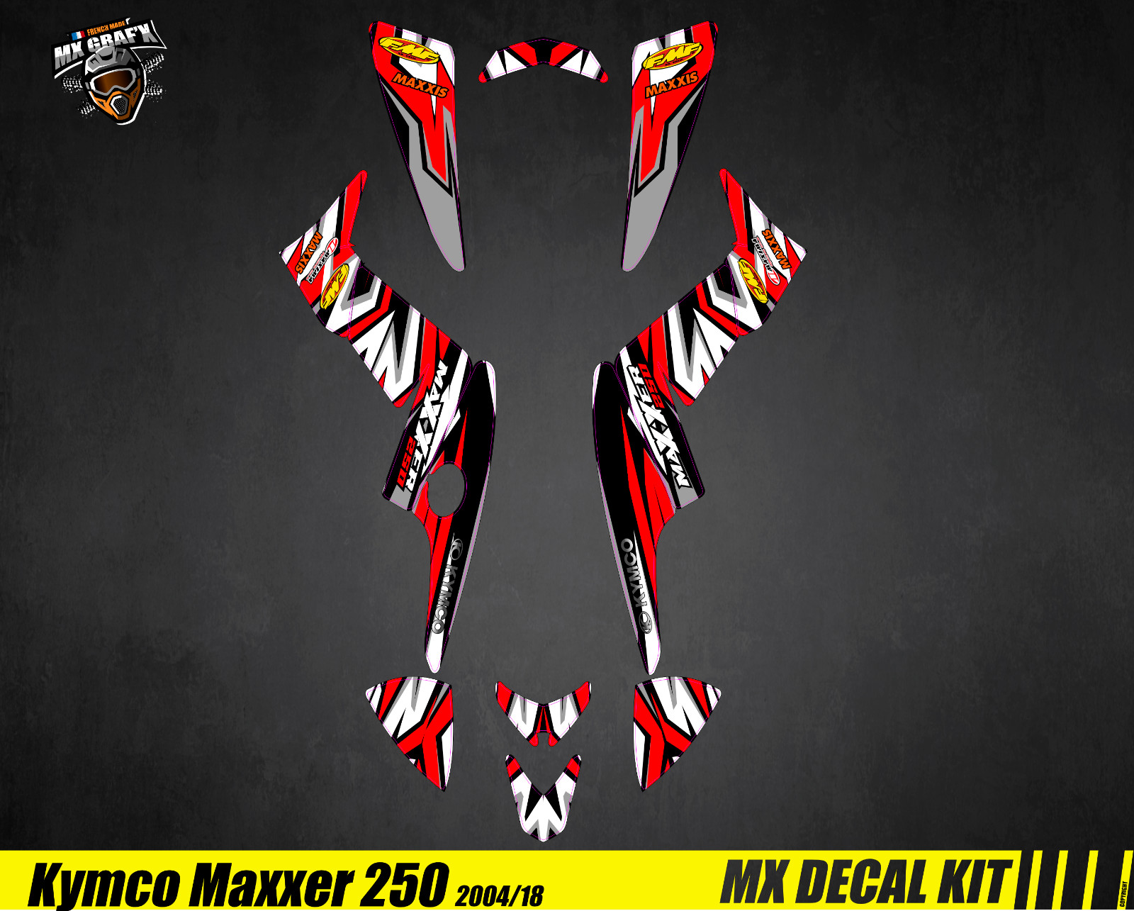 Decal kit Kymco Maxxer 250 rouge kit graphique autocollant carénage quad