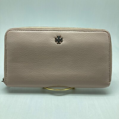 Tory Burch Womens Zip Continental Leather Beige Zip Around Wallet