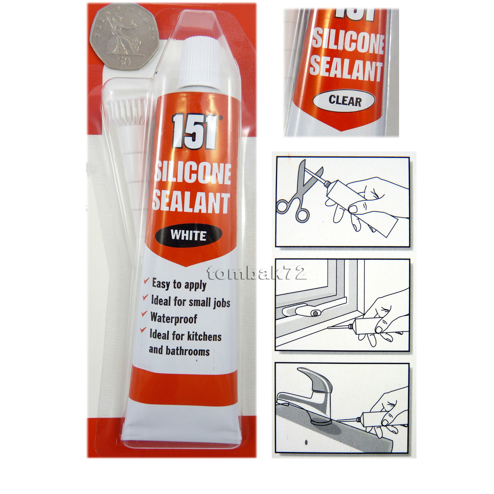 WHITE or CLEAR Waterproof SILICONE SEALANT Small Jobs Window Sink Bath