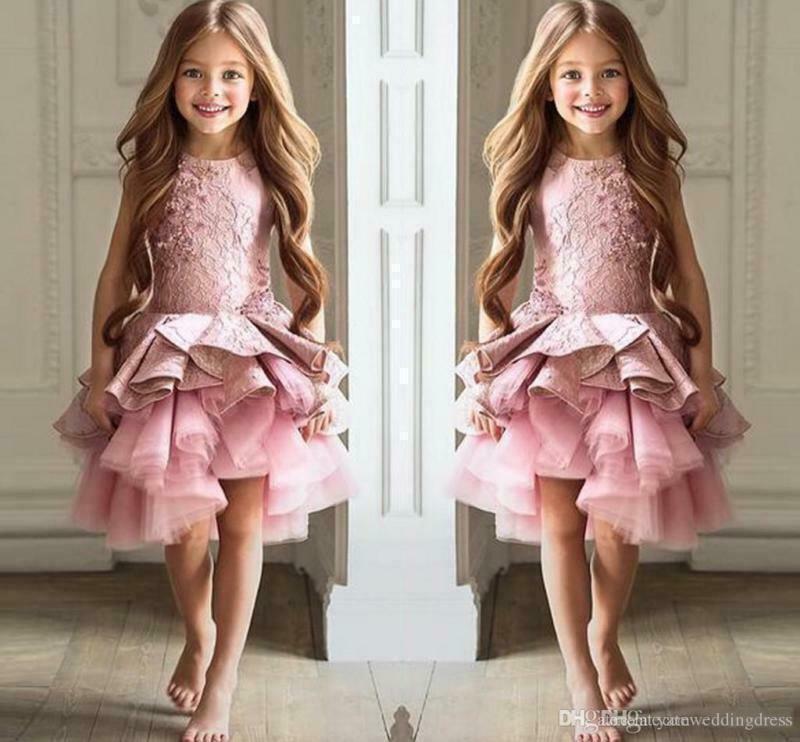 Pink Flower Girl Dresses Lace Long Sleeve Fall Ball Gowns Kids Party  Princess | eBay