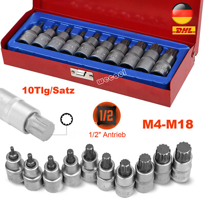 10tlg Innen Vielzahn Steckschlüssel Satz, 1/2'' Nüsse M4-M18 Nuss Stecknüsse DHL