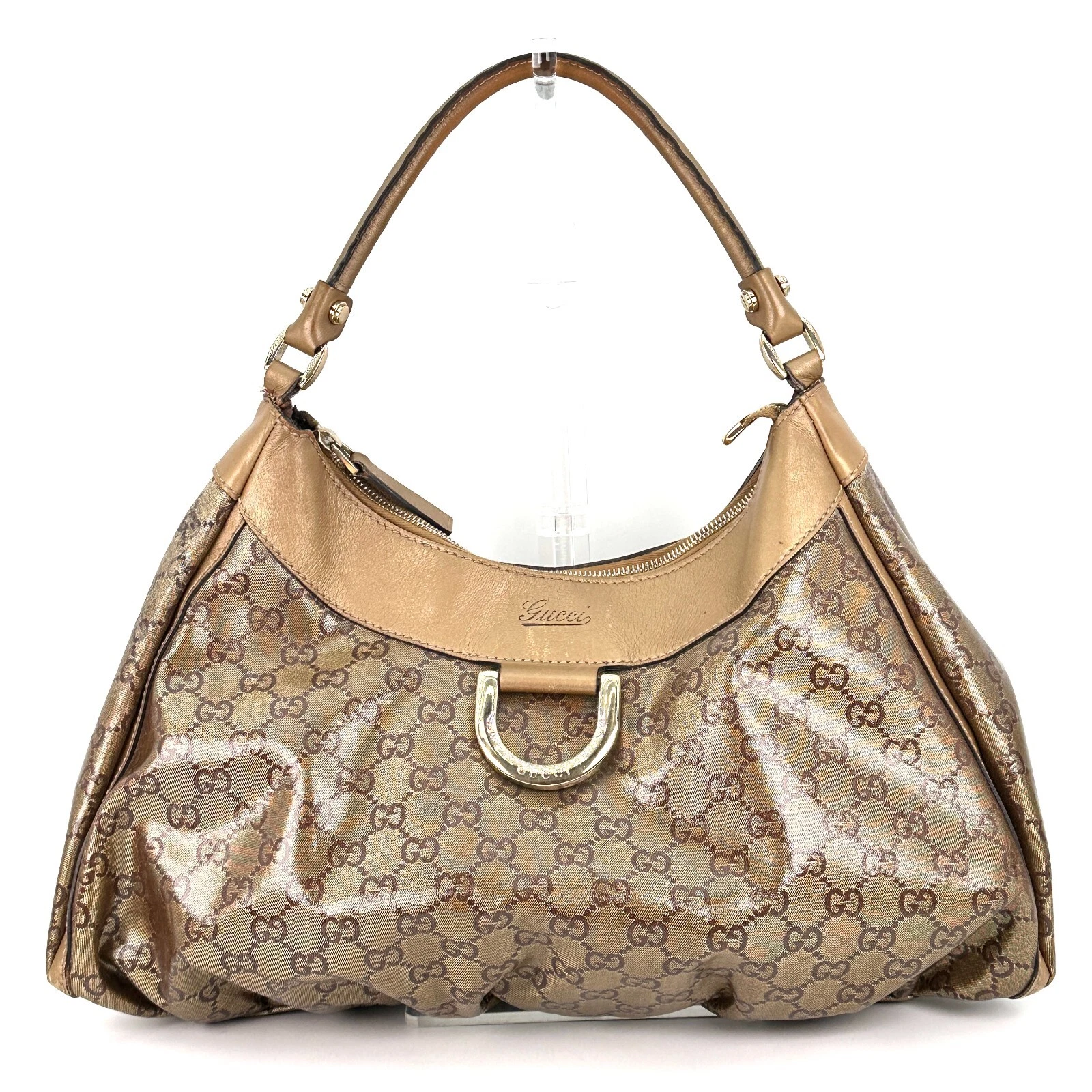 GUCCI Borsa a Tracolla Borsetta Abbazia Cristallo GG Pelle Marrone Oro Autentica