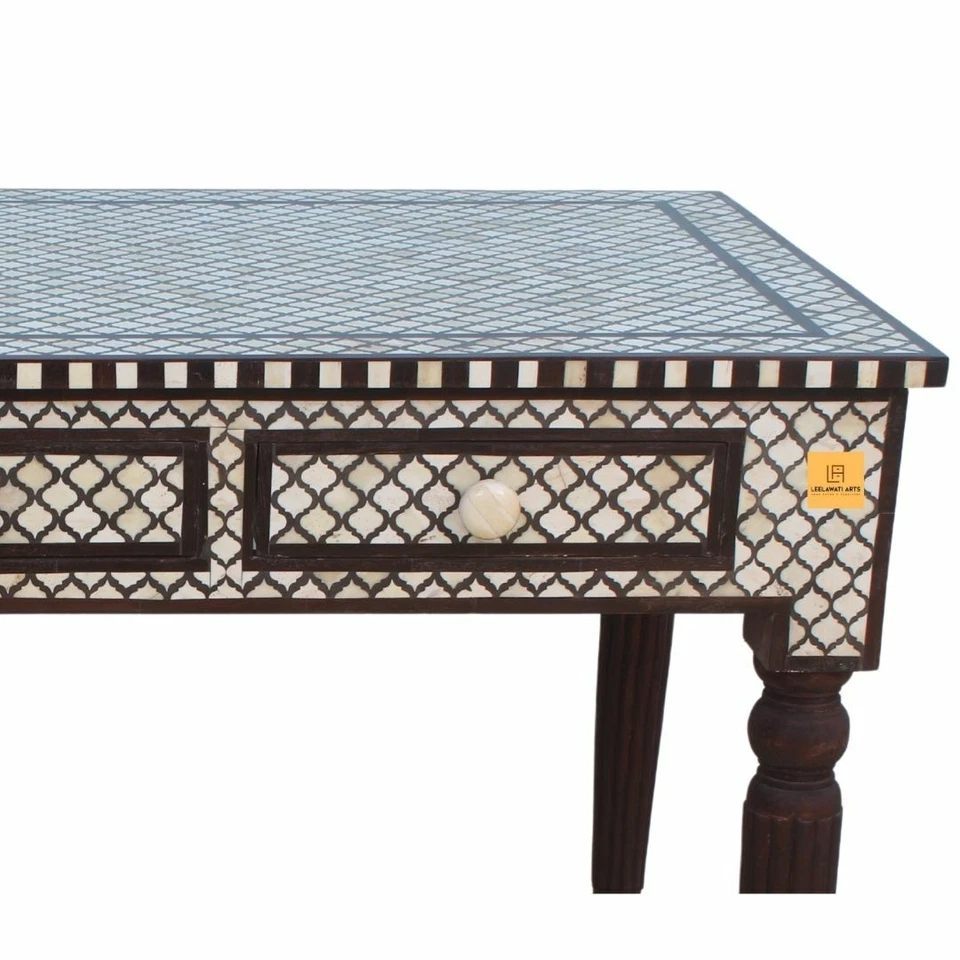 HOME DECORATIVE BONE INLAY MUGHAL DESIGN 3 DRAWER STUDY AND SIDE TABLE  - Image 4 of 4