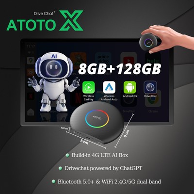 ATOTO Ultra 8G+128G Wireless Carplay AI BOX Android Drivechat Adapter Netfilx
