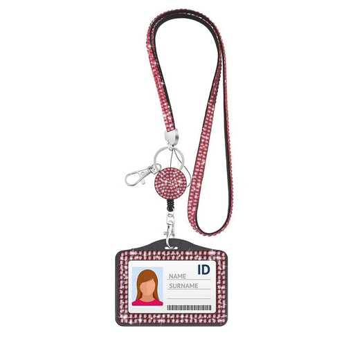 Rhinestone Lanyard Card Cover ID Name Badges Work Card Case Holder Retractab - - Picture 15 of 24