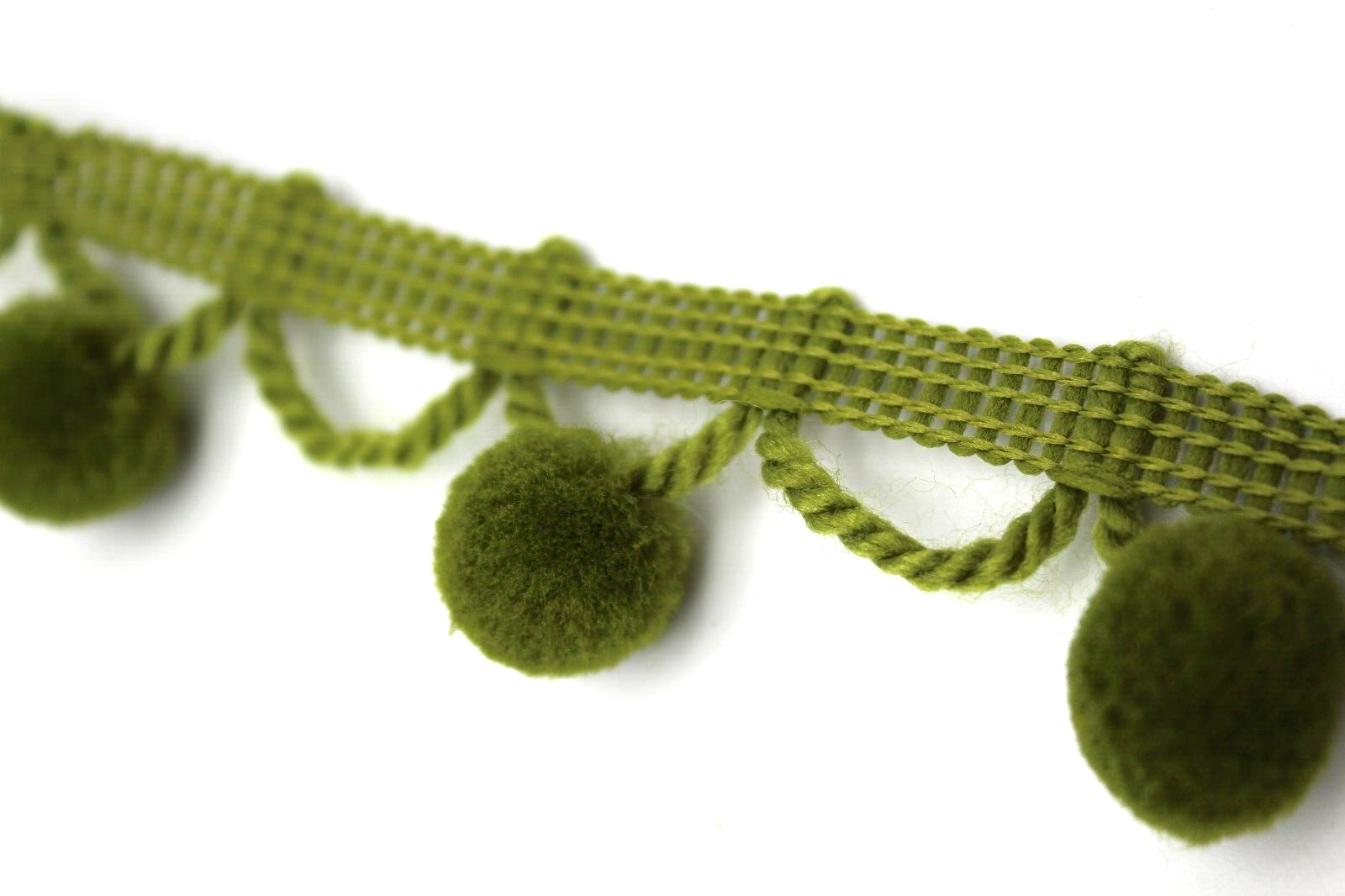 Trims by the Yard 1.5" Wide Chained PomPom Trim DIY Sewing Craft Olive