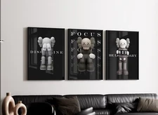 Set of 3 Focused Kaws Art pieces canvas wall home decor Portrait Gallery