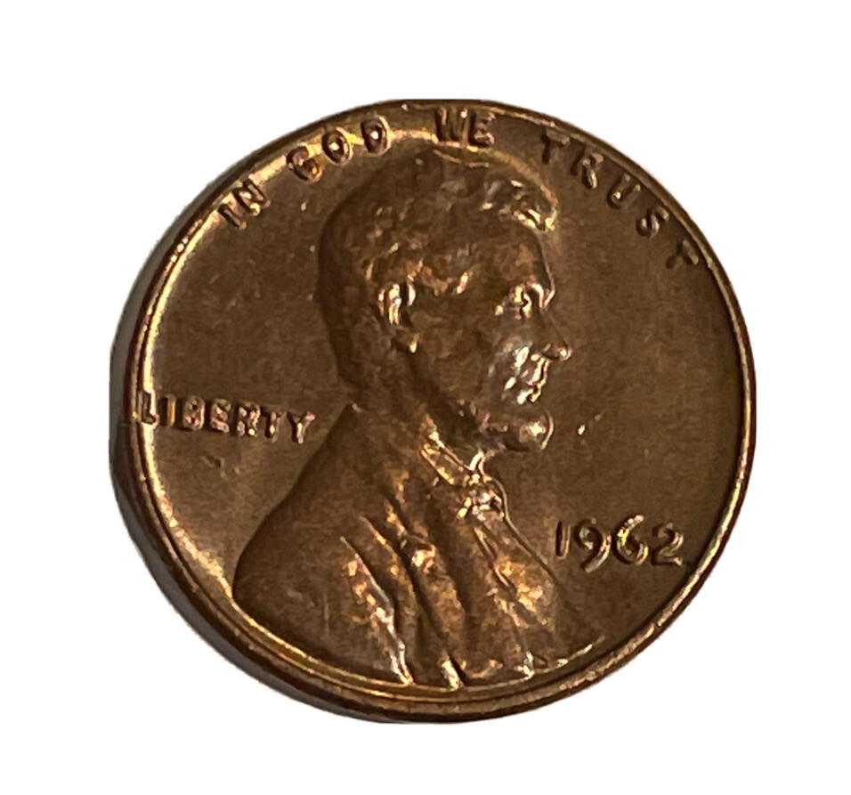 1962 penny no mint mark L in Liberty on edge also In God We Trust