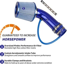 3" Car Cold Air Intake Filter Induction Kit Pipe Aluminum Power Flow Hose System