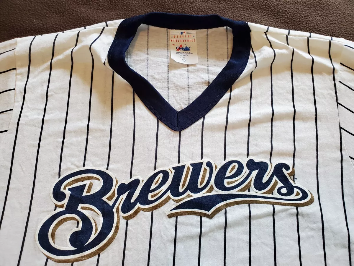 MLB Milwaukee Brewers Boys' White Pinstripe Pullover Jersey - L