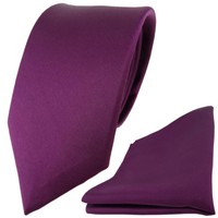 Modische Tigertie Satin Seidenkrawatte + Seideneinstecktuch In Pflaume Einfarbig