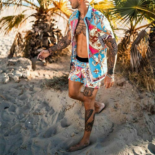 🏖Mens Hawaiian Sets Summer Short Sleeve Shirt Beach Shorts Casual Beach Wear🌧️ - Picture 18 of 25