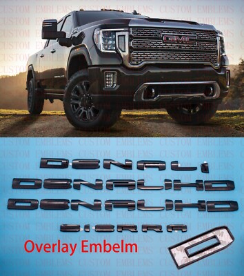 #ad 4PCS 2020 2021 2022 GMC SIERRA DENALI EMBLEMS Gloss BLACK 2500HD 3500HD DENALIHD $70.89