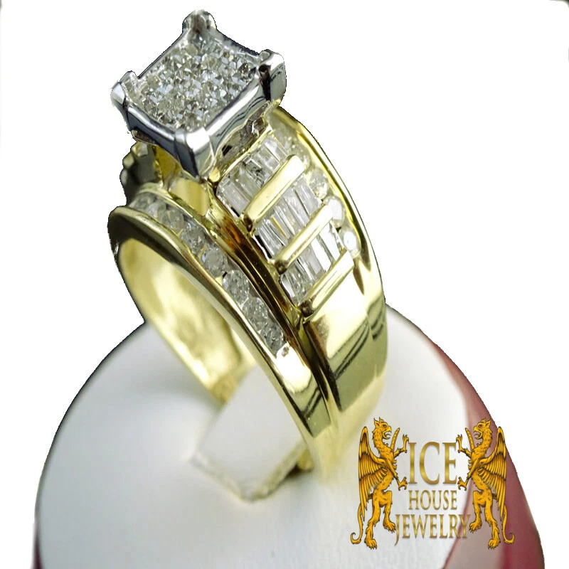 REAL DIAMOND YELLOW GOLD WOMEN PRINCESS CUT ENGAGEMENT 1.00CT WEDDING BAND RING - Image 3 of 4