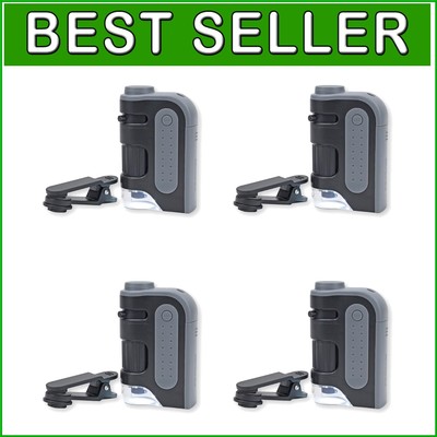 Professional Pocket Microscope with LED Light & Smartphone Clip - Set of 4
