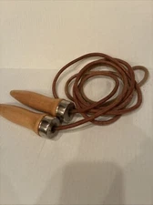 Vintage Leather 8’-6” Jump Rope Wood & Metal 6”Handles Made In The USA