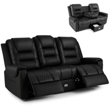 Black 3-Seater Faux Leather Massage Chair Recliner Couch w/Drawer,USB,Cup Holder