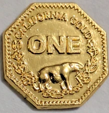 1898 Indian Chief Native Motif / Bear Gold in Color Token Octagonal California