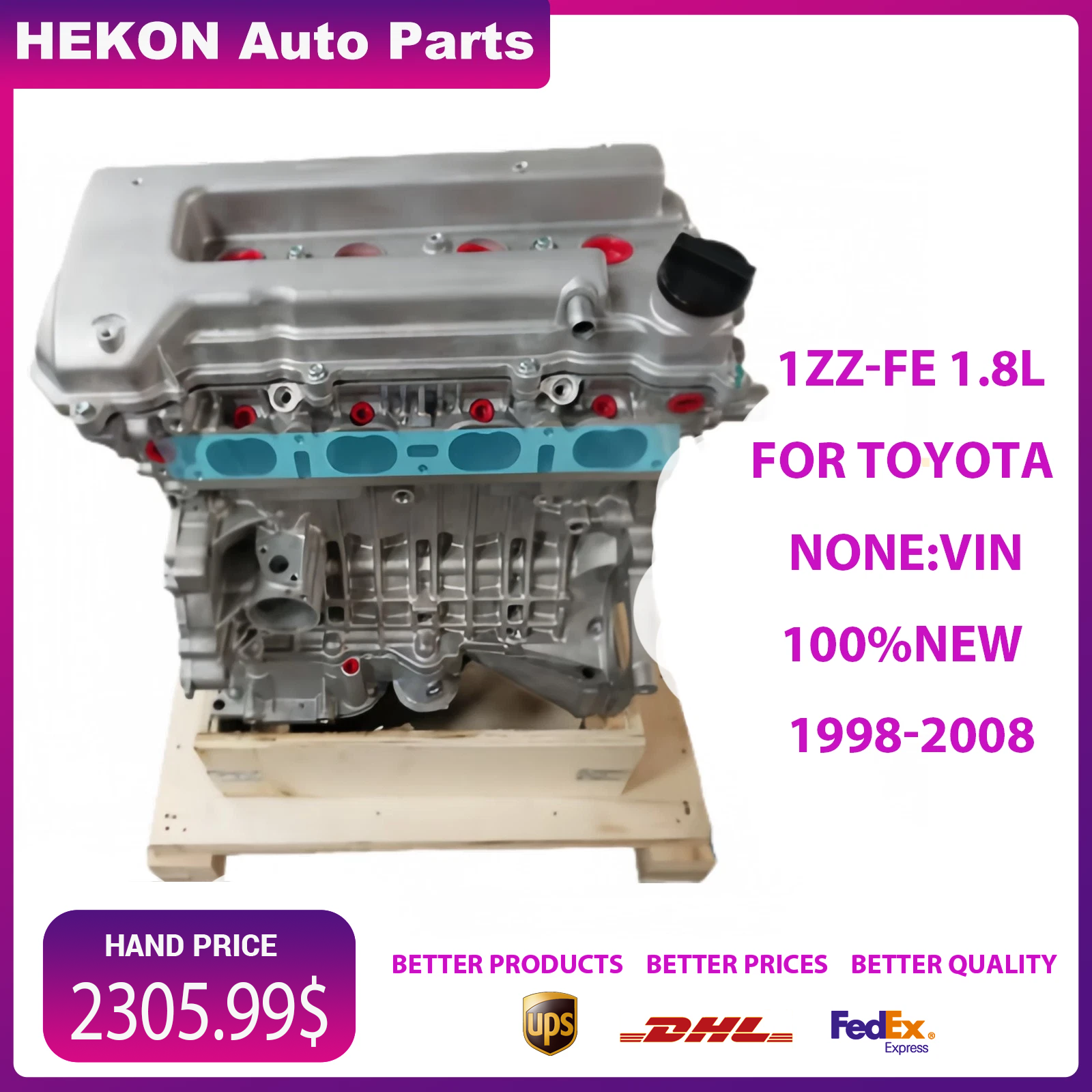 1zz Engine Block 1ZZ-FE 1.8L Long Block Engine Assembly For 98-08 Toyota Celica Corolla ...