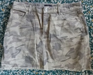 Camo Denim Mini Skirt 16 F&F Short Green Camouflage Womans 34" Inch Waist Ytt7