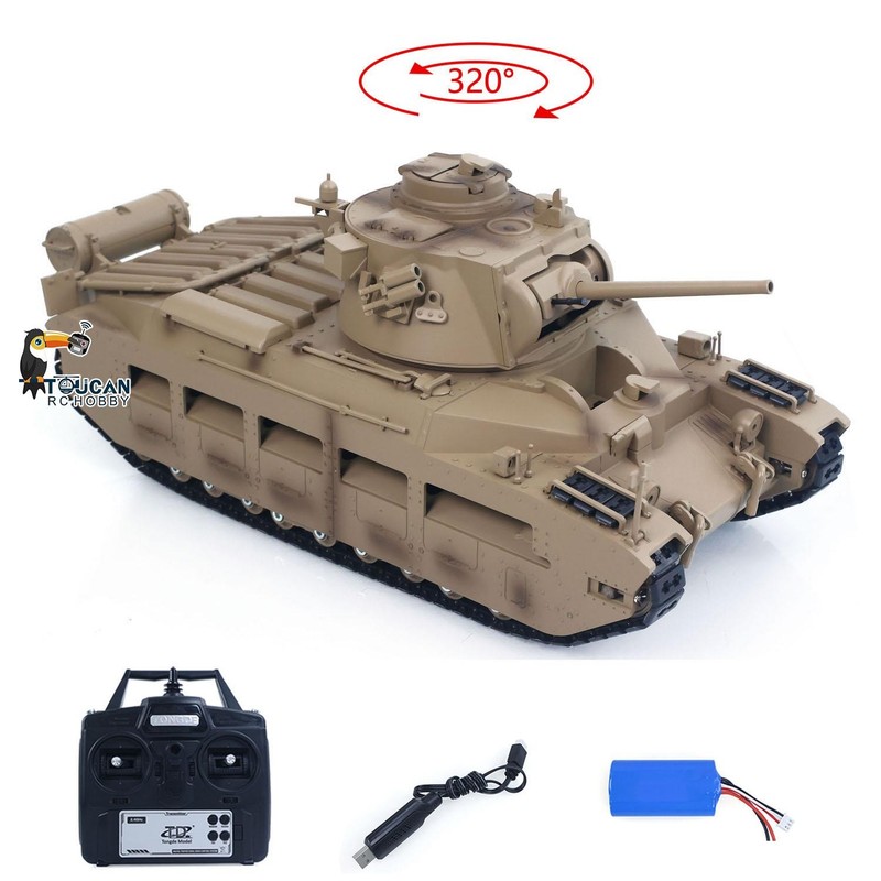 Tongde 1/16 Matilda III IV RC Military Tank 320°Turret IR Lights Sounds Smog