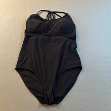 Athleta One Piece Swimsuit Womens XL Black Cutout Strappy Tie Back Bathing Suit