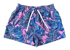 Chubbies Men's Pink/ Blue Palm Tree Print Mesh Lined Swim Shorts Size Medium 3  