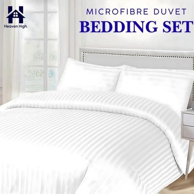 Hotelqualität Mikrofaser Bettbezug Set mit Kissenbezügen, Satin Streifen Design
